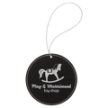 Black/Silver Laserable Leatherette Round Ornament with Silver String