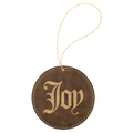 Rustic/Gold Laserable Leatherette Round Ornament with Gold String