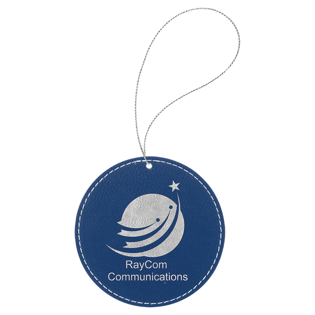 Blue/Silver Laserable Leatherette Round Ornament with Silver String