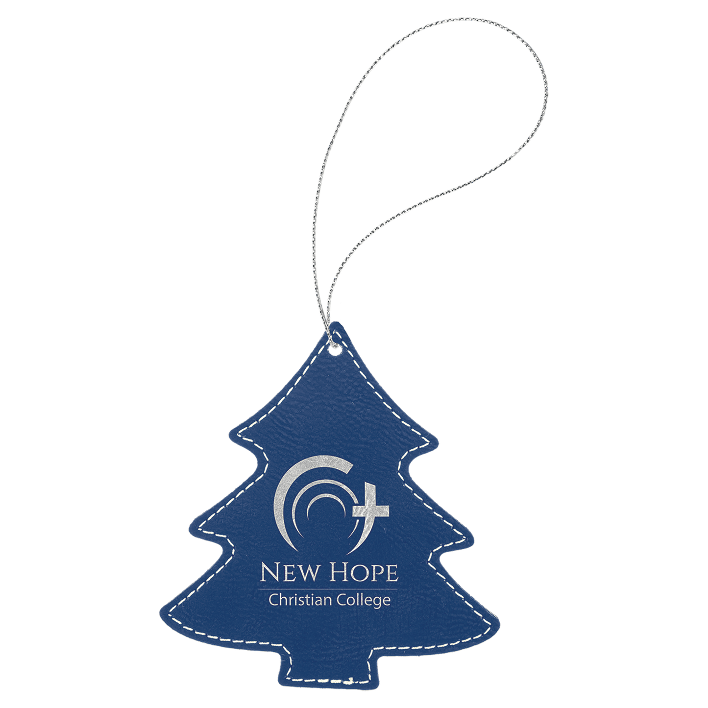 Blue/Silver Silver Laserable Leatherette Tree Ornament with String
