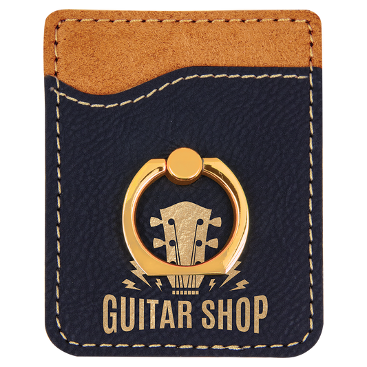 Black/Gold Laserable Leatherette Phone Wallet with Gold Ring