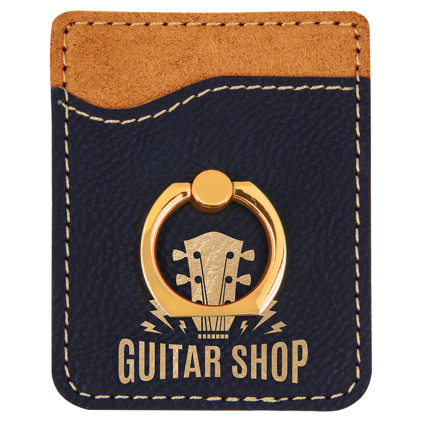 Black/Gold Laserable Leatherette Phone Wallet with Gold Laserable Leatherette Phone Wallet