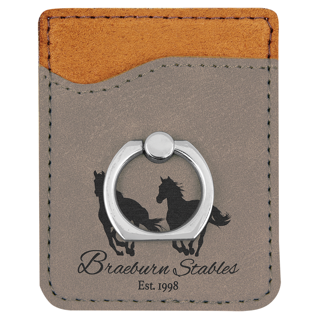 Gray Laserable Leatherette Phone Wallet with Silver Laserable Leatherette Phone Wallet