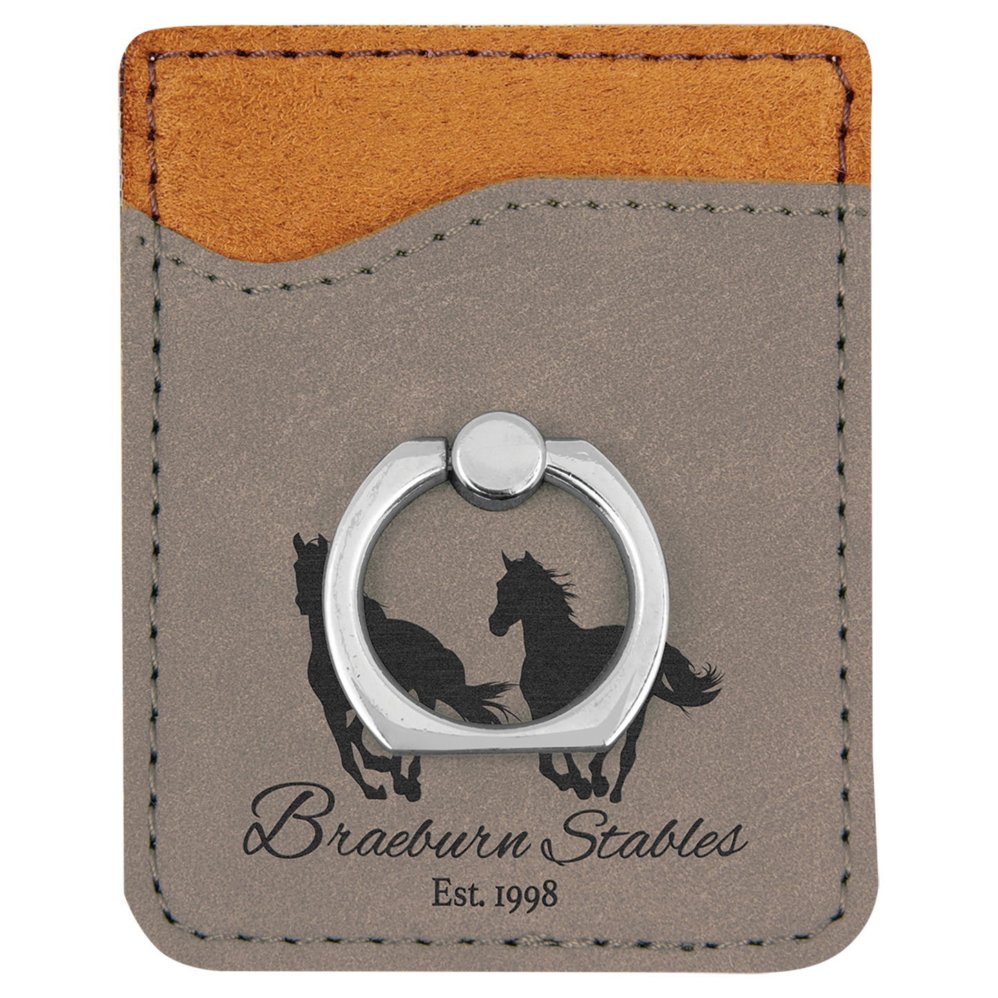 Gray Laserable Leatherette Phone Wallet with Silver Laserable Leatherette Phone Wallet