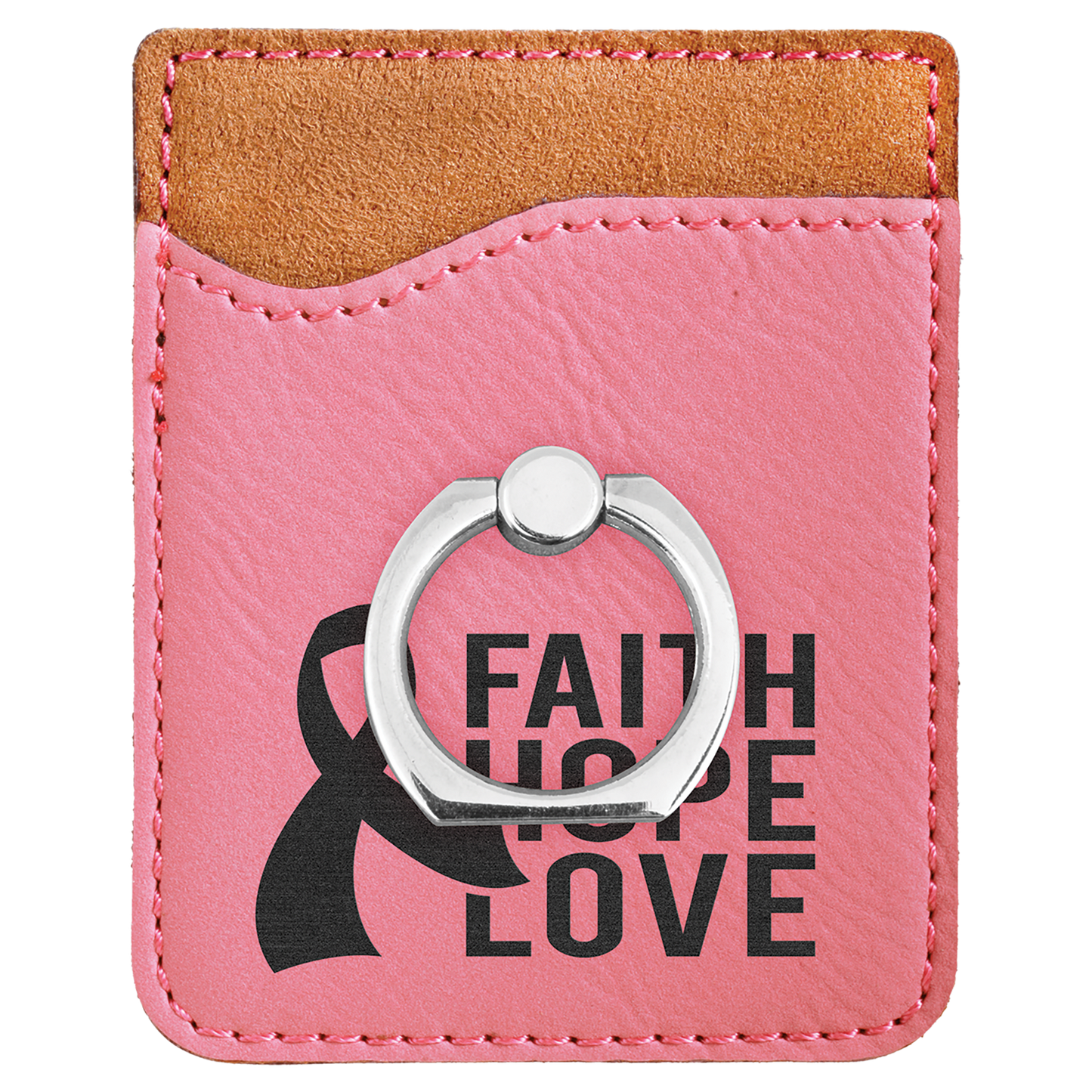 Pink Laserable Leatherette Phone Wallet with Silver Phone Wallet with Silver Ring