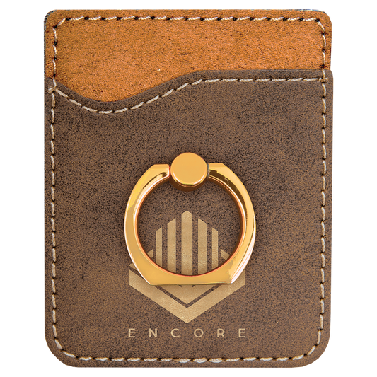 Rustic/Gold Laserable Leatherette Phone Wallet with Gold Ring