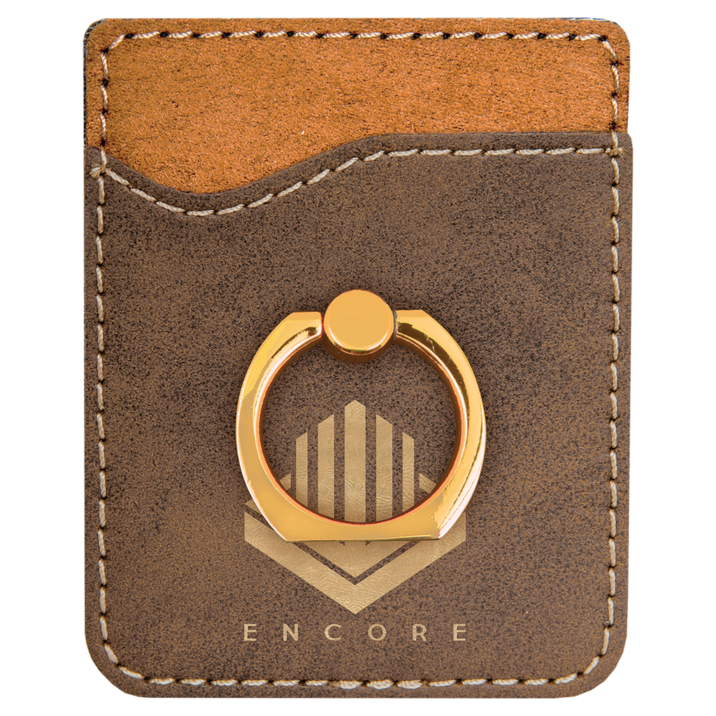 Rustic/Gold Laserable Leatherette Phone Wallet with Gold Phone Wallet with Silver Ring