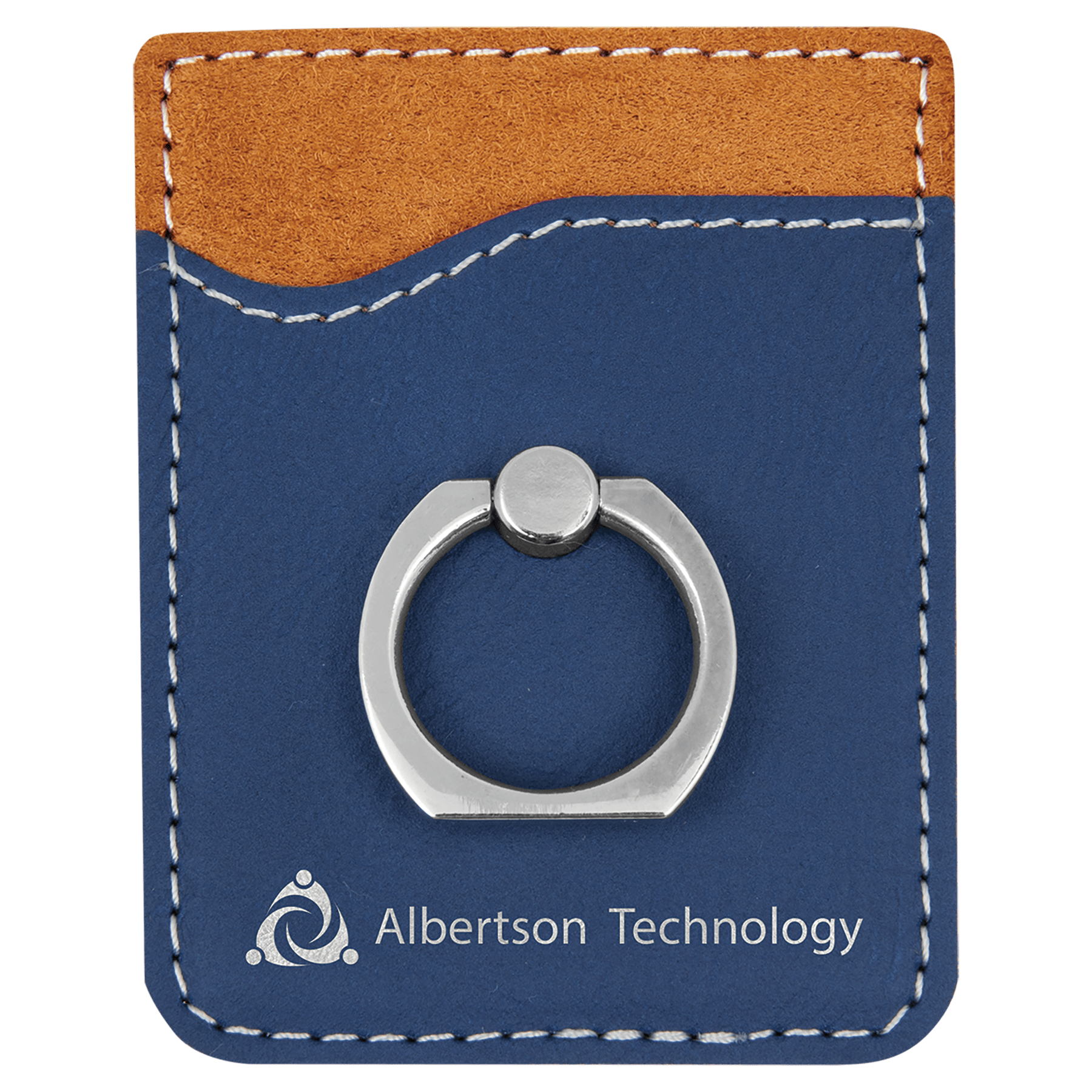 Blue/Silver Laserable Leatherette Phone Wallet with Silver Phone Wallet with Silver Ring