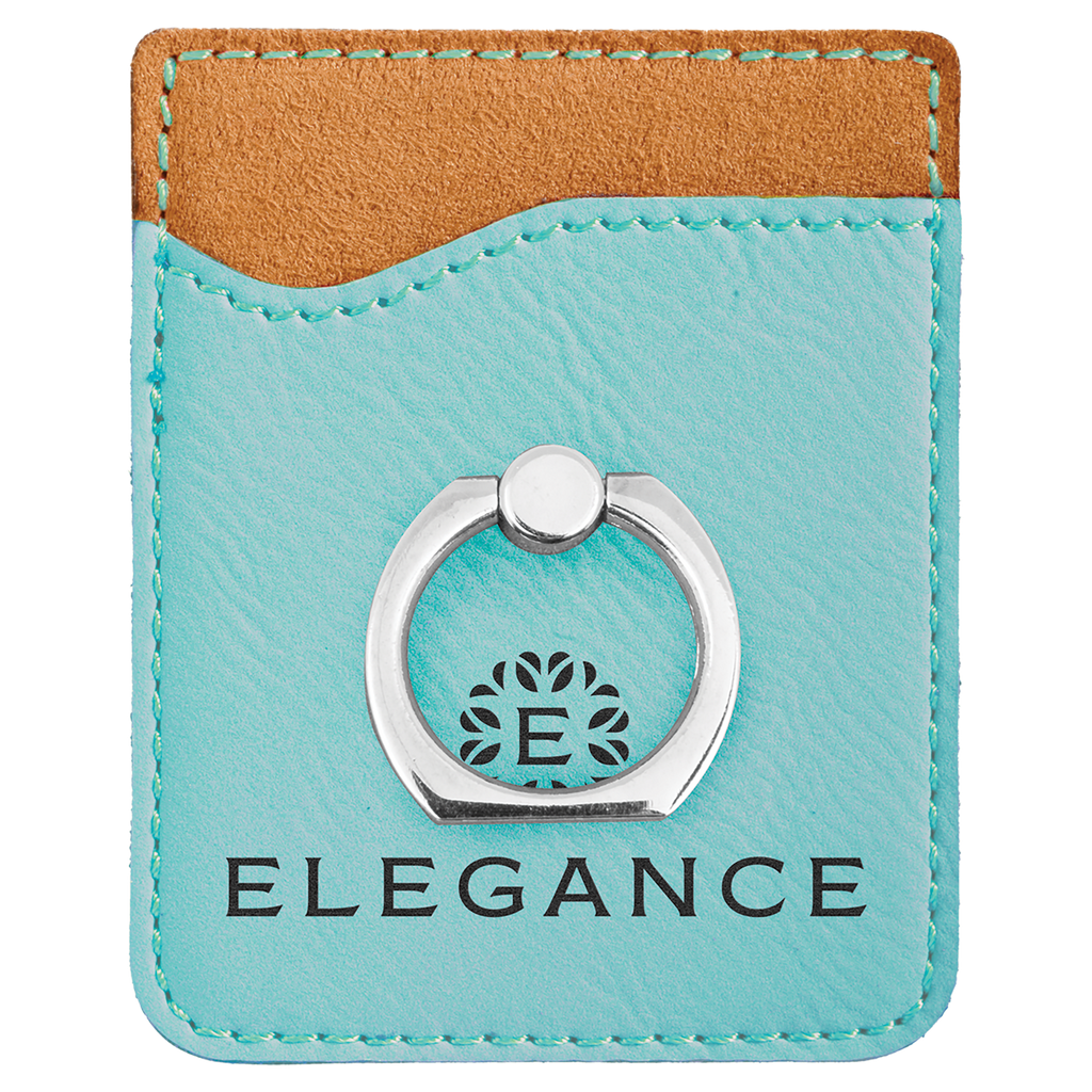 Teal Laserable Leatherette Phone Wallet with Silver Phone Wallet with Silver Ring