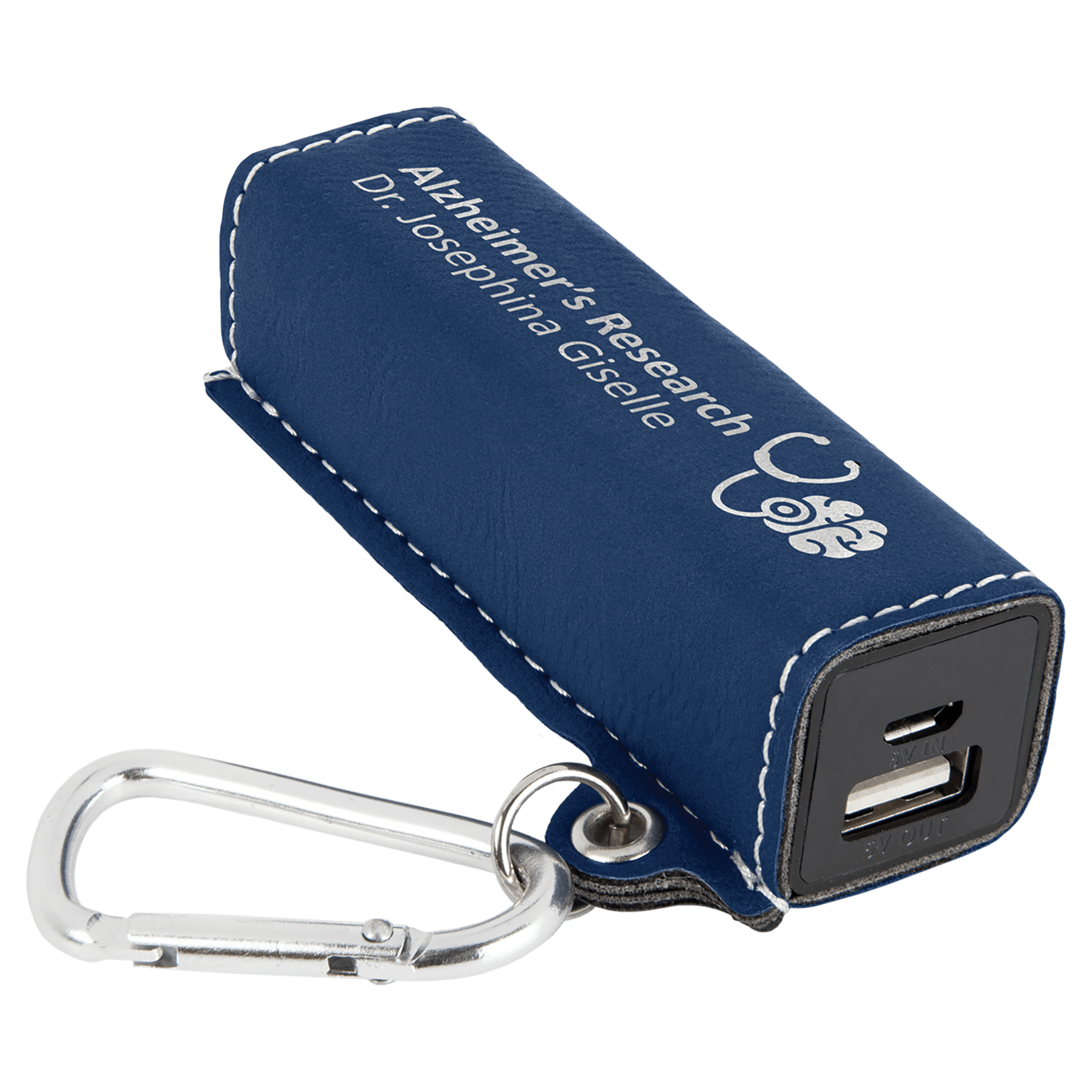Blue/Silver Laserable Leatherette 2200 mAh Power Bank with USB Cord
