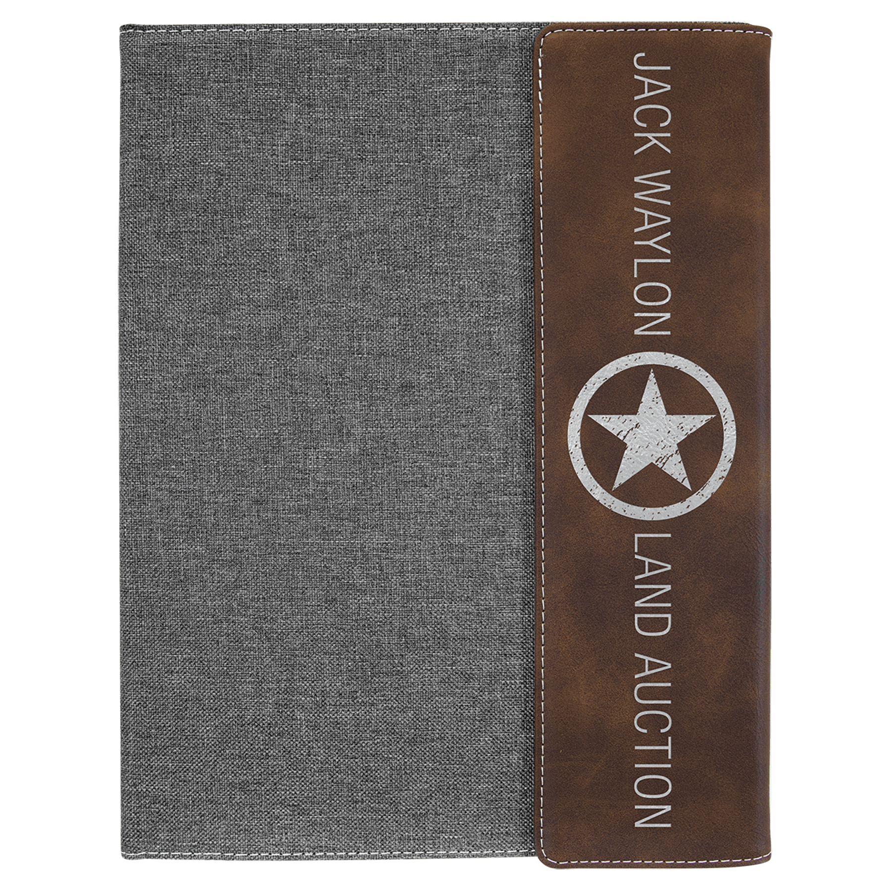 Rustic/Silver Laserable Leatherette/Gray 9 1/2"x12" Canvas Portfolio w/Notepad