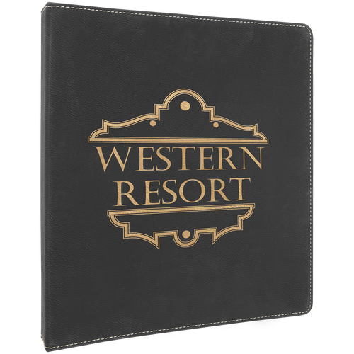 Black/Gold 10 1/2" x 11 1/2" Laserable Leatherette 3 Ring Binder with 1" Slant D Rings