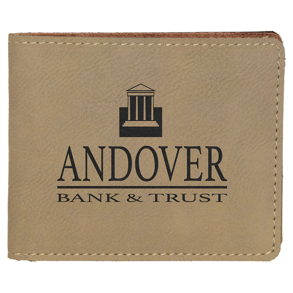 Light Brown 4 1/2" x 3 1/2" Laserable Leatherette Bifold Wallet