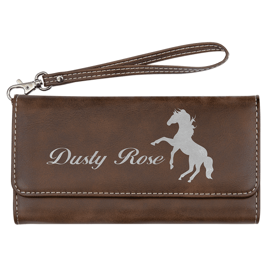 7 1/2" x 4" Rustic/Silver Laserable Leatherette Wallet with Strap