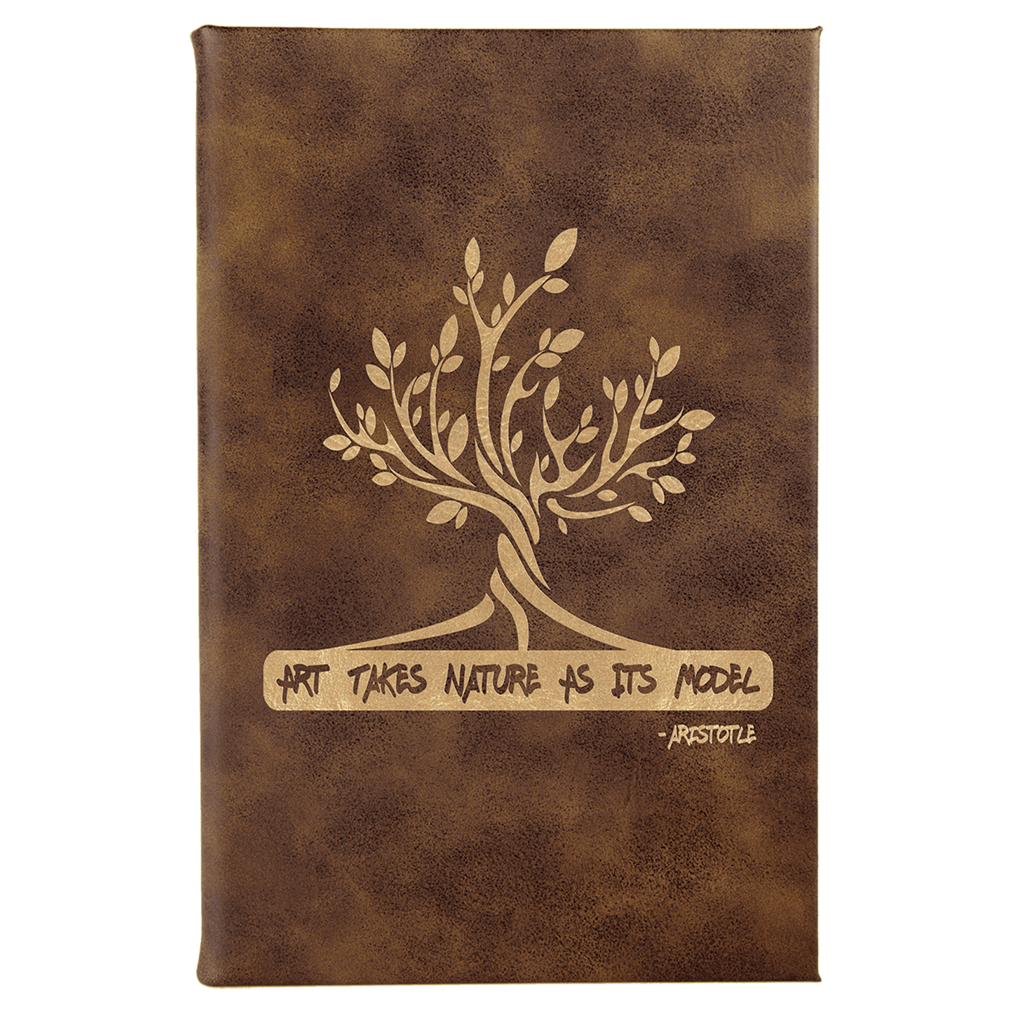 5 1/4" x 8 1/4" Rustic/Gold Laserable Leatherette Sketch Book with Unlined  Notepad