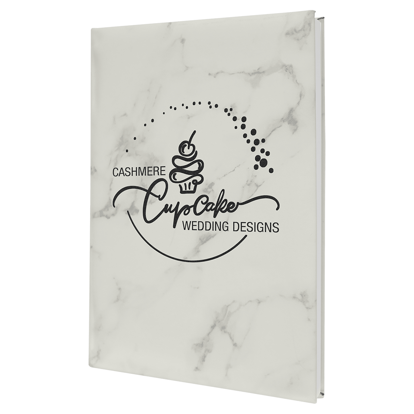 7" x 9 3/4" White Marble Laserable Leatherette Sketch Book with Unlined Notepad