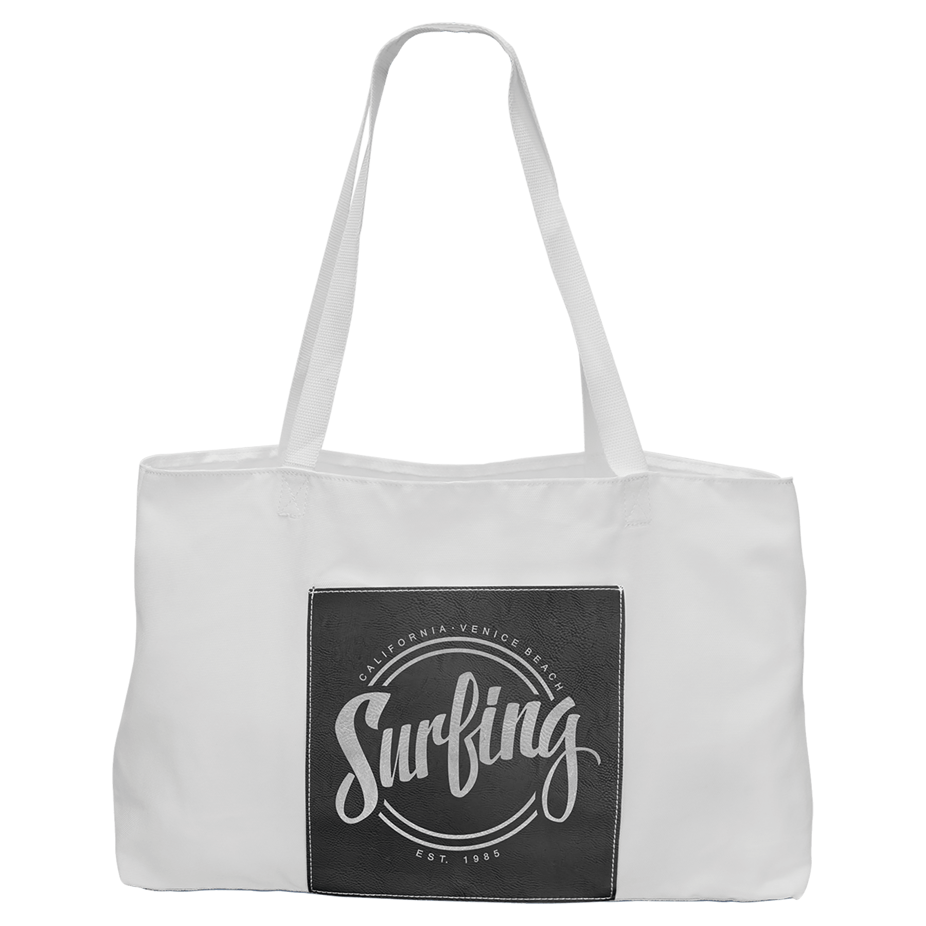 19" x 12" White Bag with 5" Black/Silver Laserable Leatherette Gusset