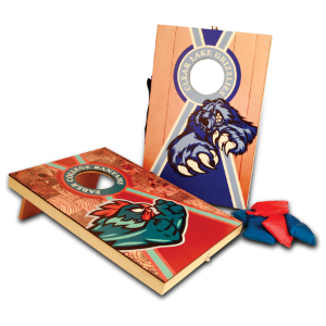 Wood Mini Bag Toss Game with Black Nylon Handles (4 red/4 blue bags)