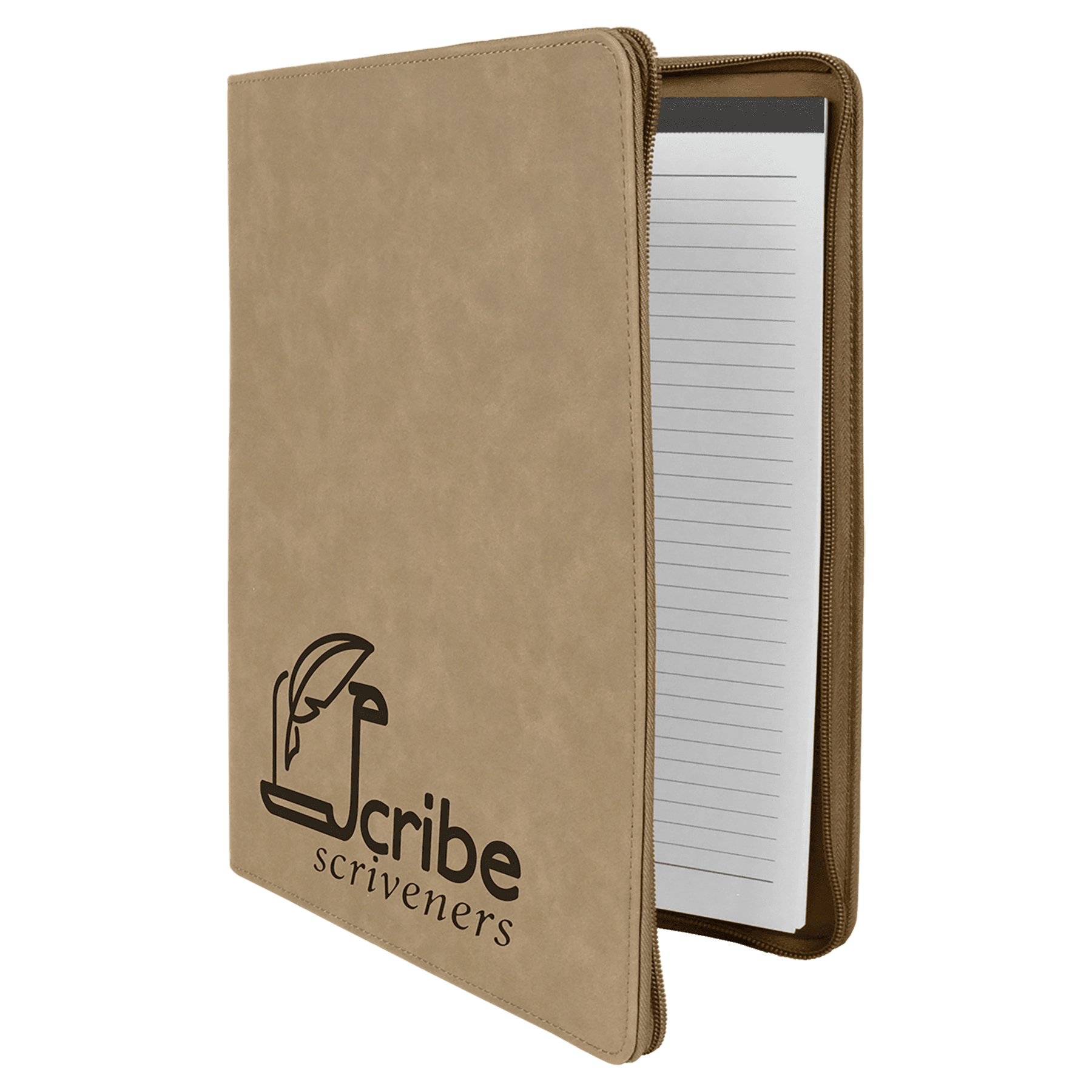Light Brown 9 1/2" x 12" w/ Zipper Laserable Leatherette Portfolio with Notepad