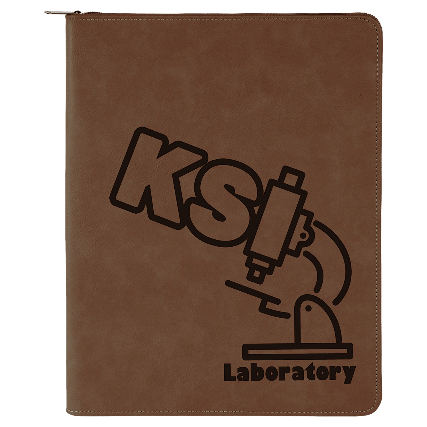 Dark Brown 9 1/2" x 12" with Zipper Laserable Leatherette Portfolio with Notepad
