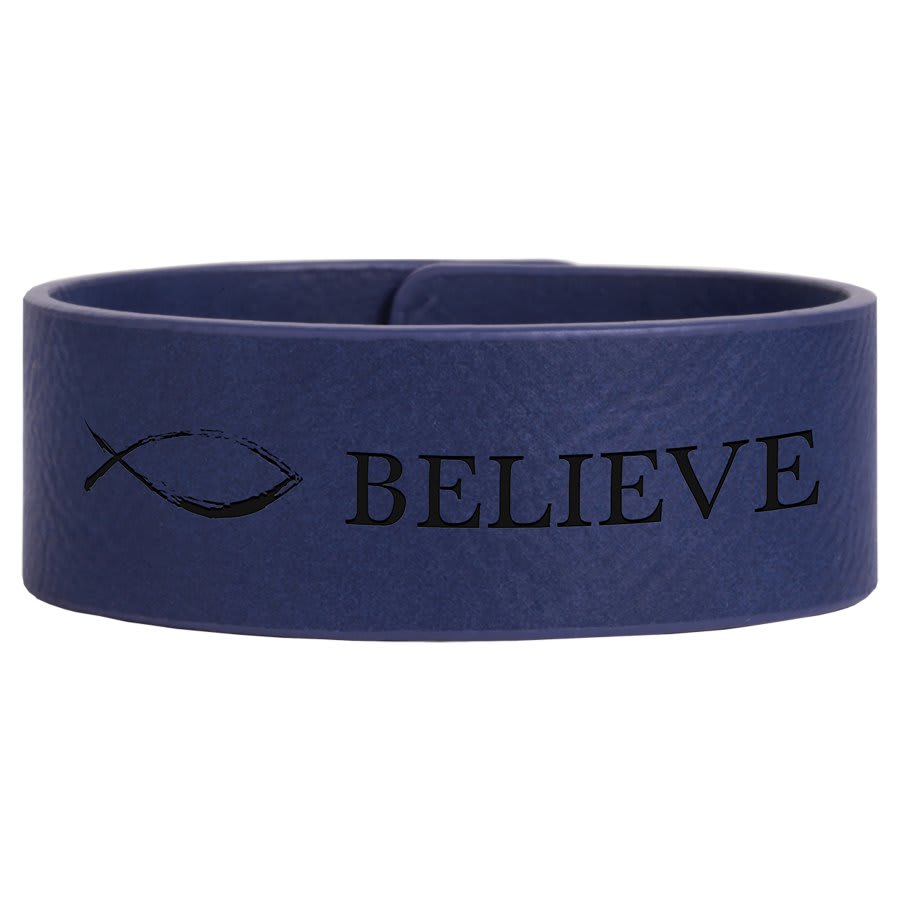 Blue/Black 9 1/2" x 1" Laserable Leatherette Cuff Bracelet