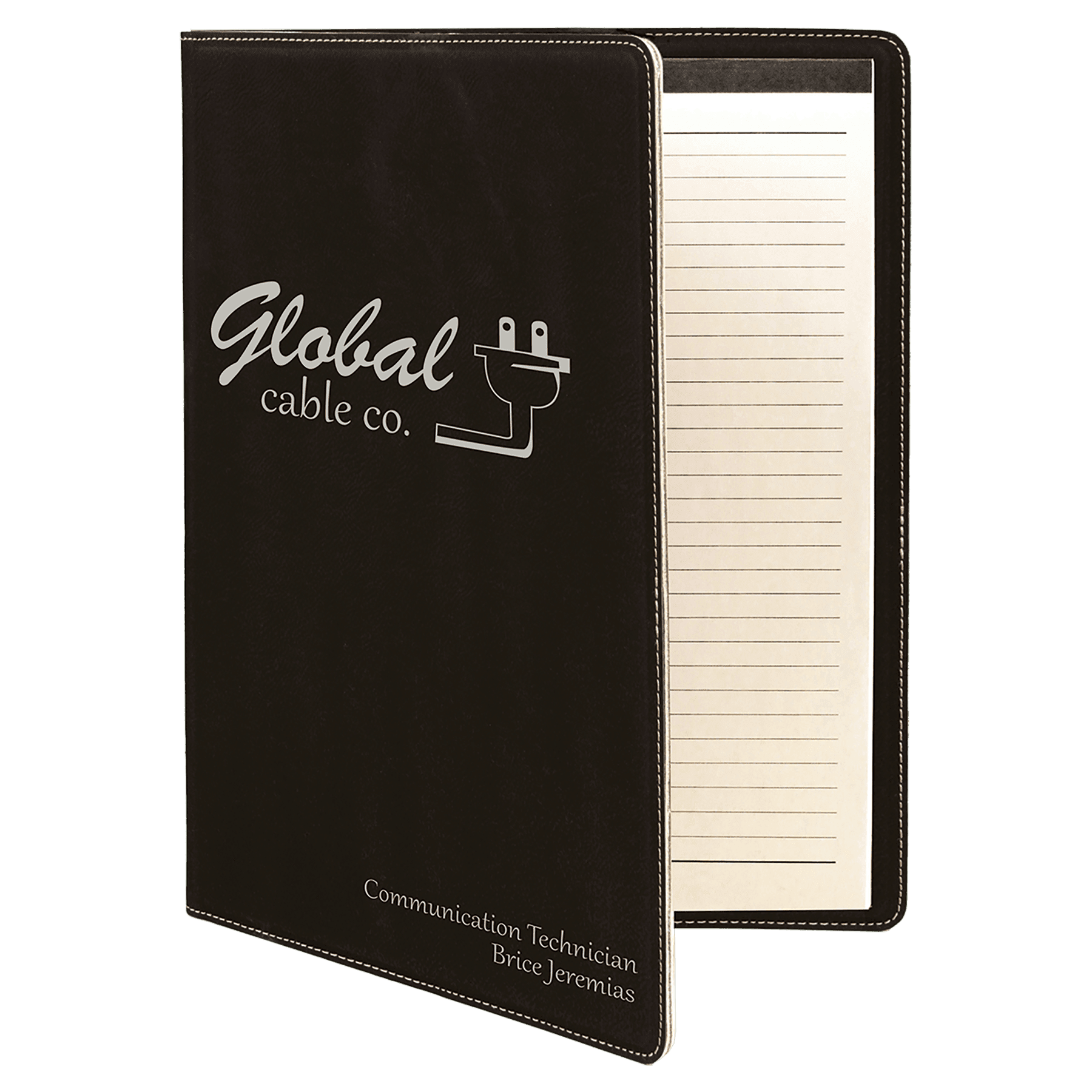 Black/Silver 9 1/2" x 12" Laserable Leatherette Portfolio with Notepad