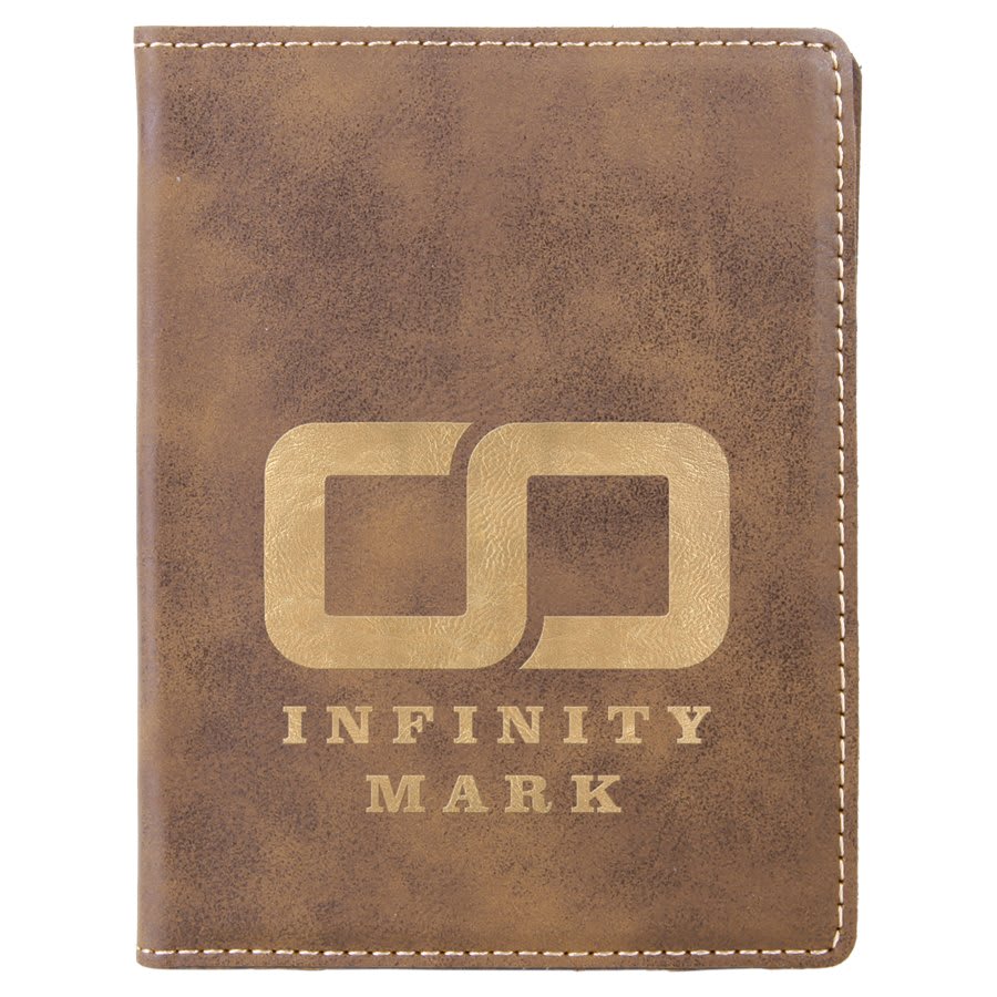 4 1/4" x 5 1/2" Rustic/Gold Laserable Leatherette Passport Holder