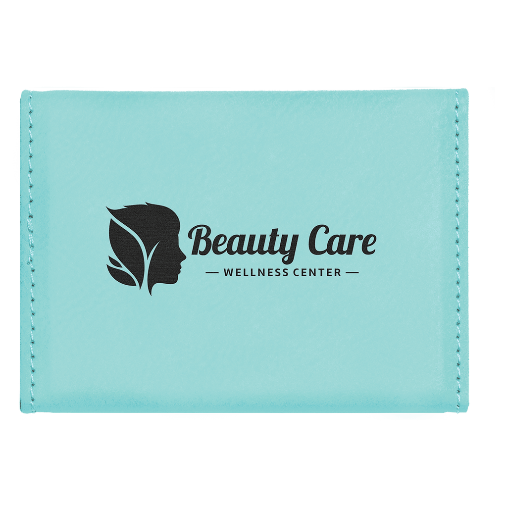 Teal 3 3/4" x 2 3/4" Laserable Leatherette Hard Business Card Holder
