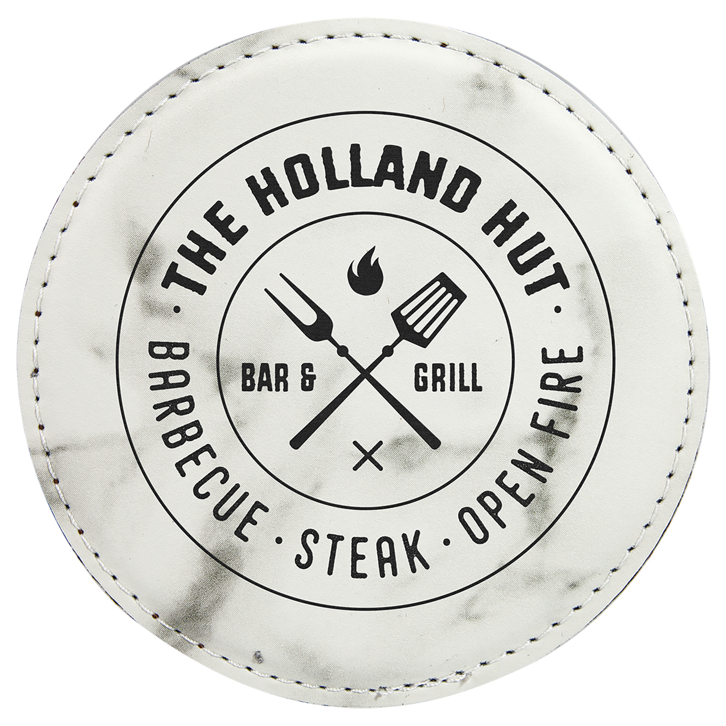 White Marble 4" Round Laserable Leatherette 6-Coaster Set