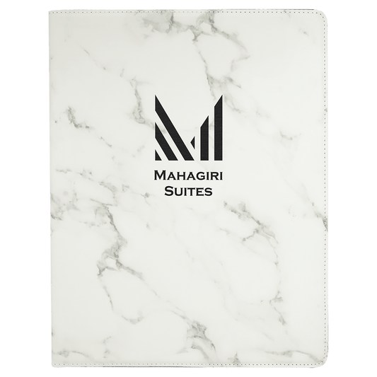 9 1/2" x 12" White Marble Laserable Leatherette Portfolio with Notepad