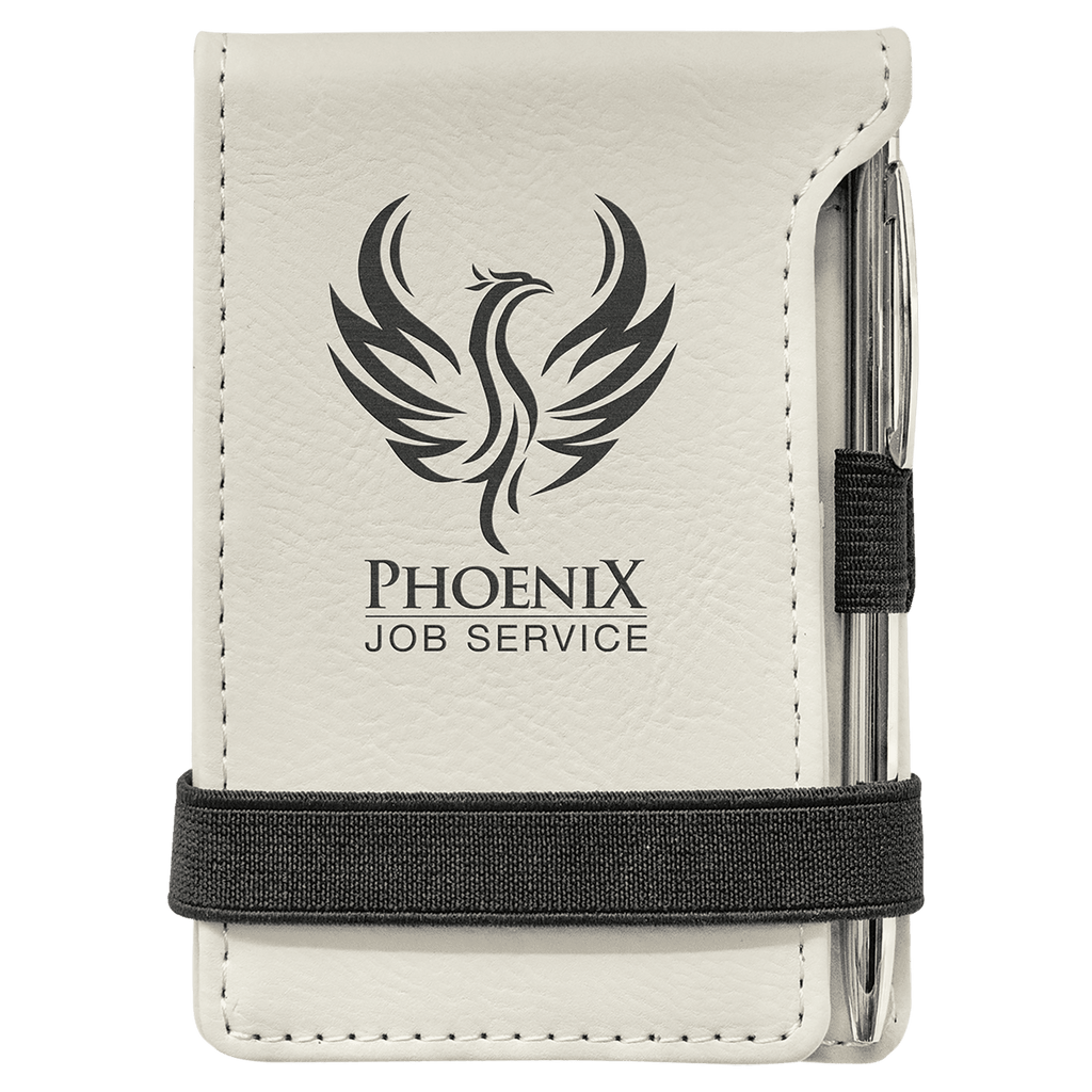 White 3 1/4" x 4 3/4" Laserable Leatherette Mini Notepad with Pen