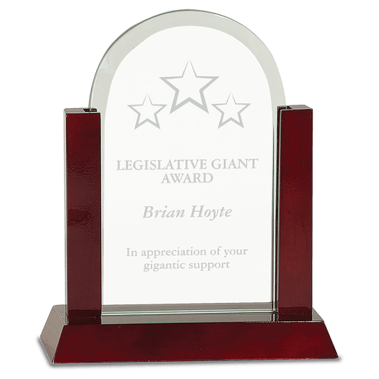 8" Gateway Jade Dome Glass Award with Rosewood Finish Base