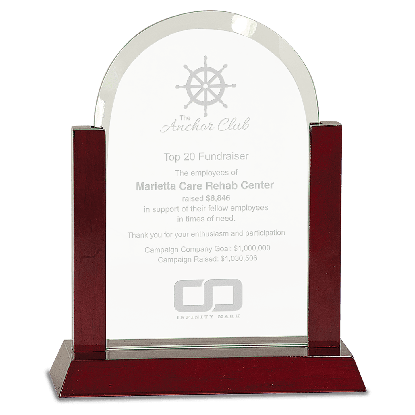 9" Gateway Jade Dome Glass Award with Rosewood Finish Base