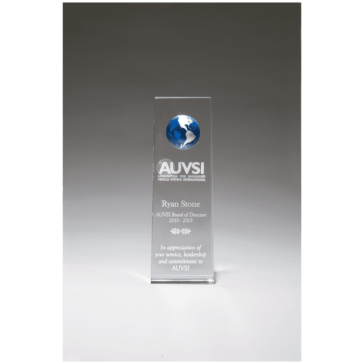 2 3/4" x 8" Crystal Trophy with Blue Globe