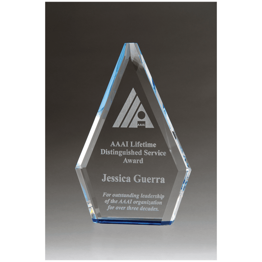 5 1/2" x 8" Flame Series Clear Crystal Award with Blue Accen               ted Bottom