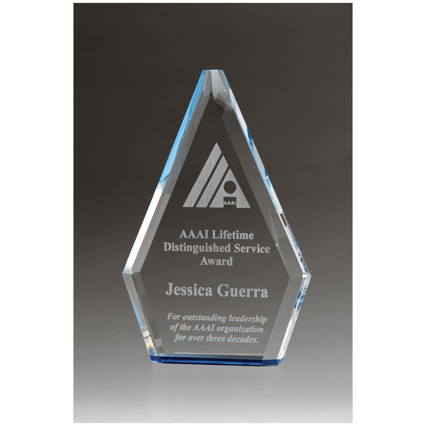 5 7/8" x 9" Flame Series Clear Crystal Award with Blue Accen               ted Bottom