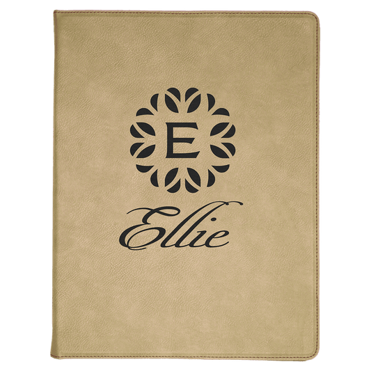 Light Brown 9 1/2" x 12" Light Brown Laserable Leatherette Portfolio with Lined Pad