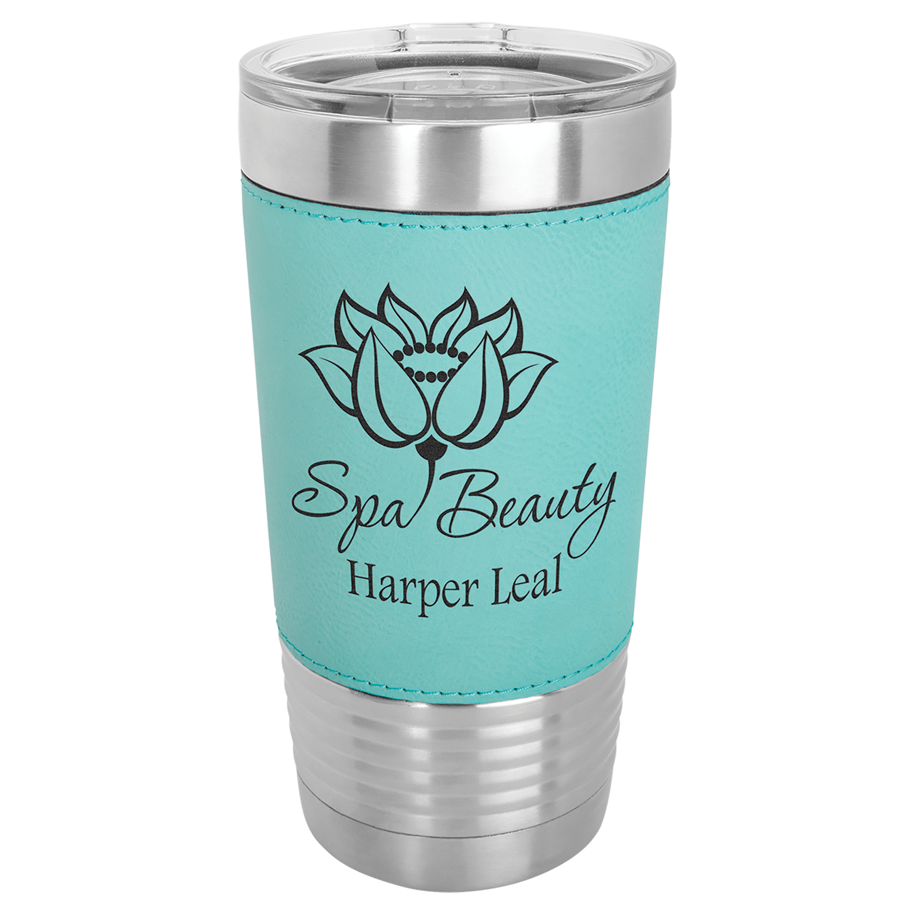 Teal Polar Camel 20 oz. Laserable Leatherette Tumbler with Clear Lid
