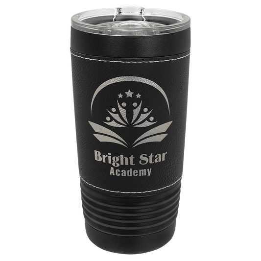 Black with Black/Silver Polar Camel 20 oz. Leatherette Tumbler with Slider Lid