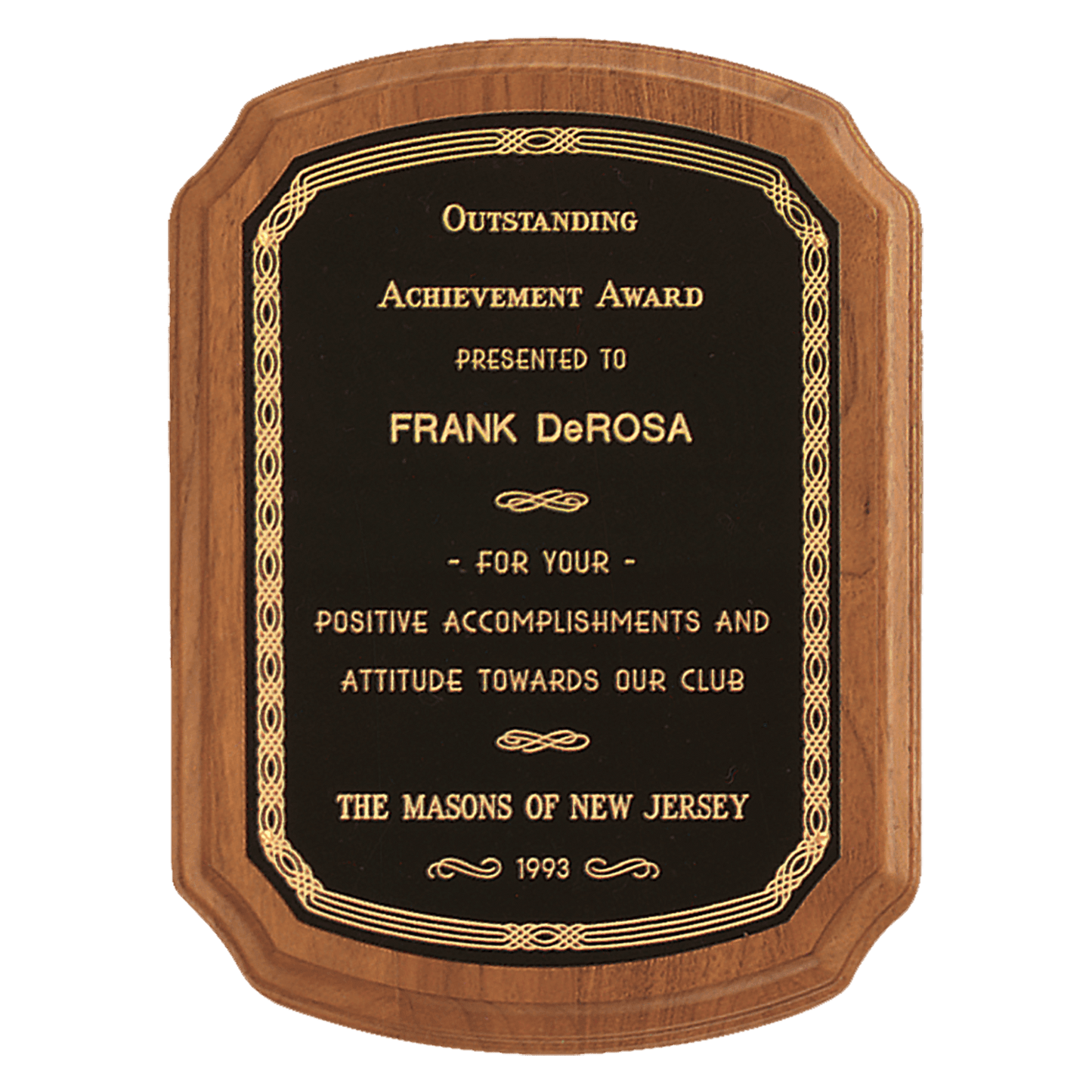 Walnut Plaque with Gold Border Laserable Black Brass 2 7" x 8" Coventry Series American Plate