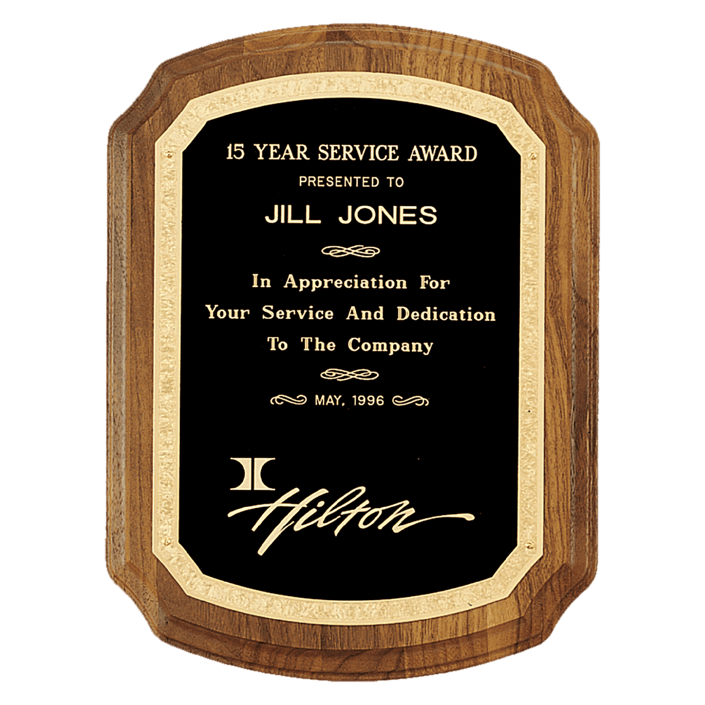 9" x 12" American Walnut Plaque with Gold Florentine Border Design LaserFX Plate