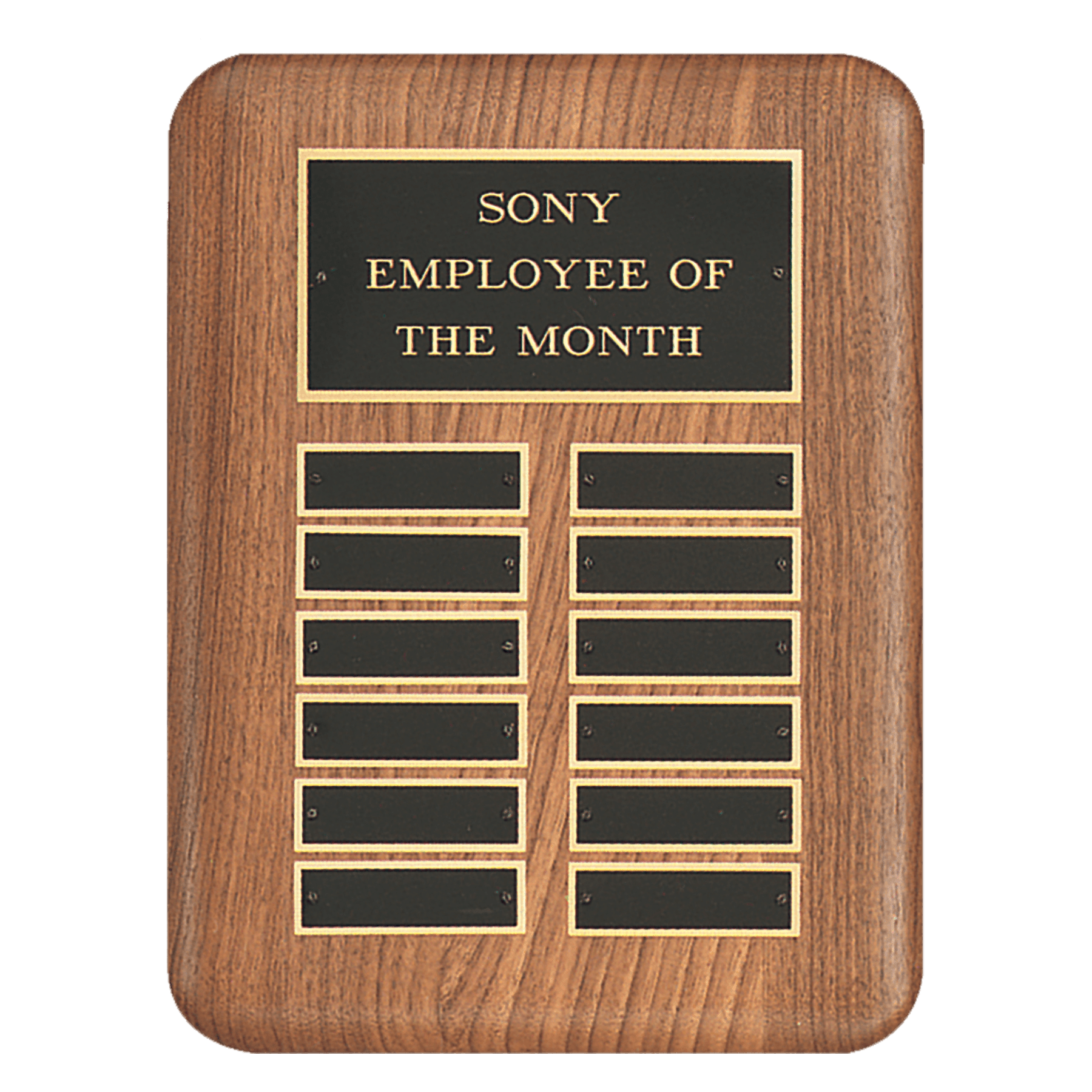 11" x 15" /Plates 7/8" x 2 3/4" American Walnut 24 Plate Perpetual Plaque with Black Brass Header Plate