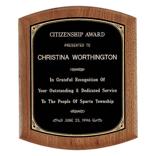 8 1/2" x 10" Coventry Series American Walnut Plaque with Gold Border Black Laserable Brass Plate