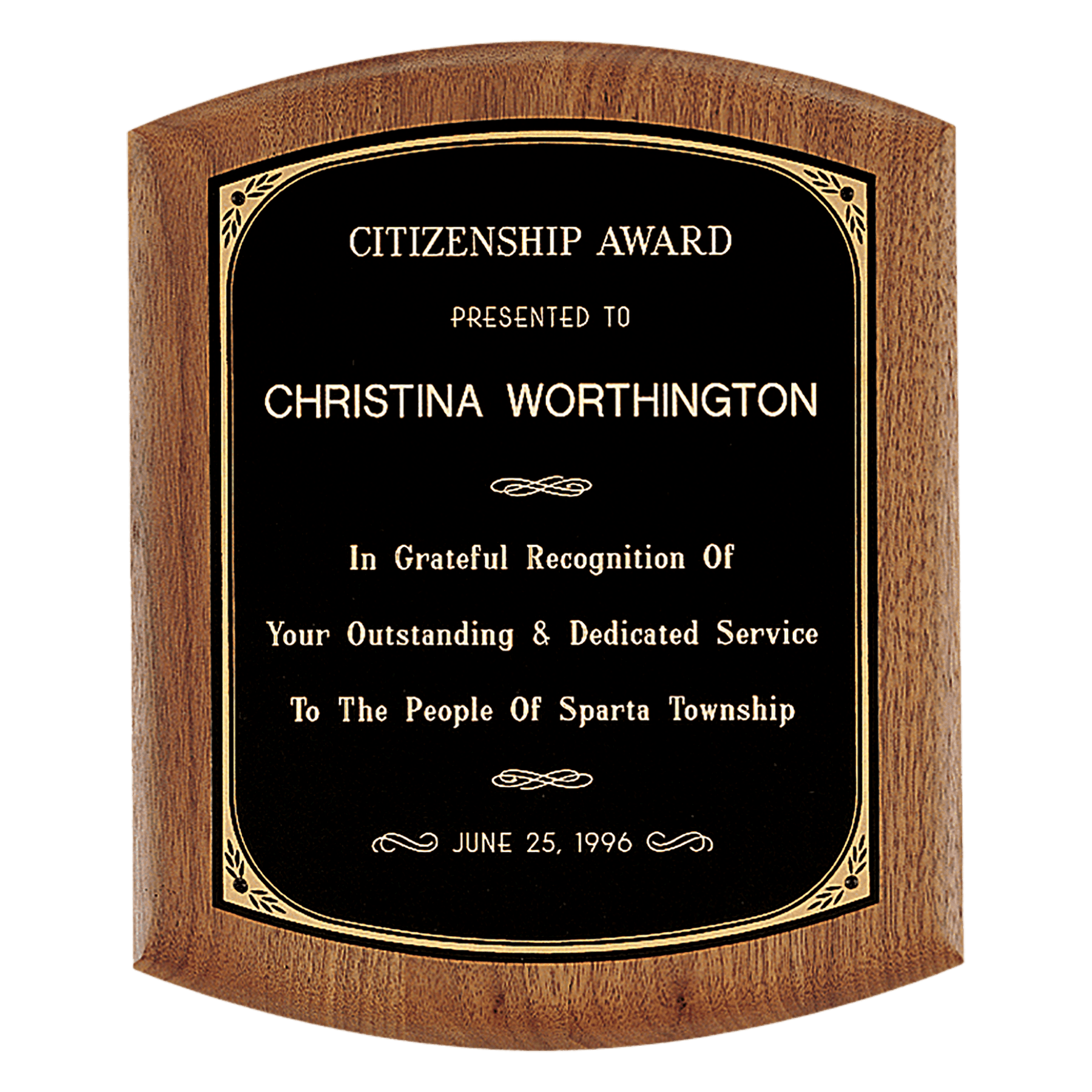 9 1/2" x 11 1/2" Coventry Series American Walnut Plaque with Gold Border Black Laserable Brass Plate