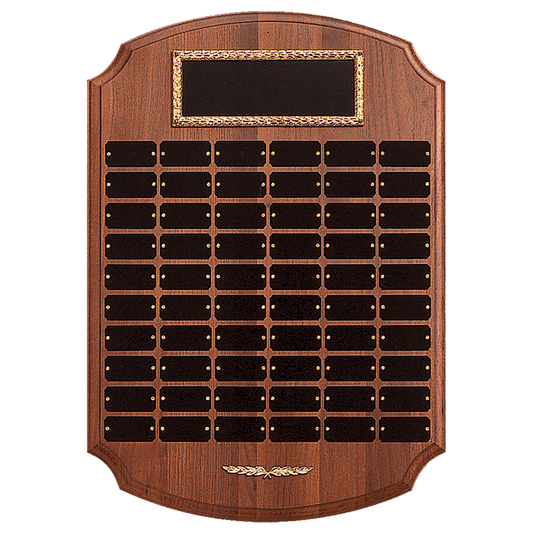 14" x 20"/Plates 1" x 2" American Walnut 60 Plate Perpetual Plaque with Black Brass Plates/Gold Trim