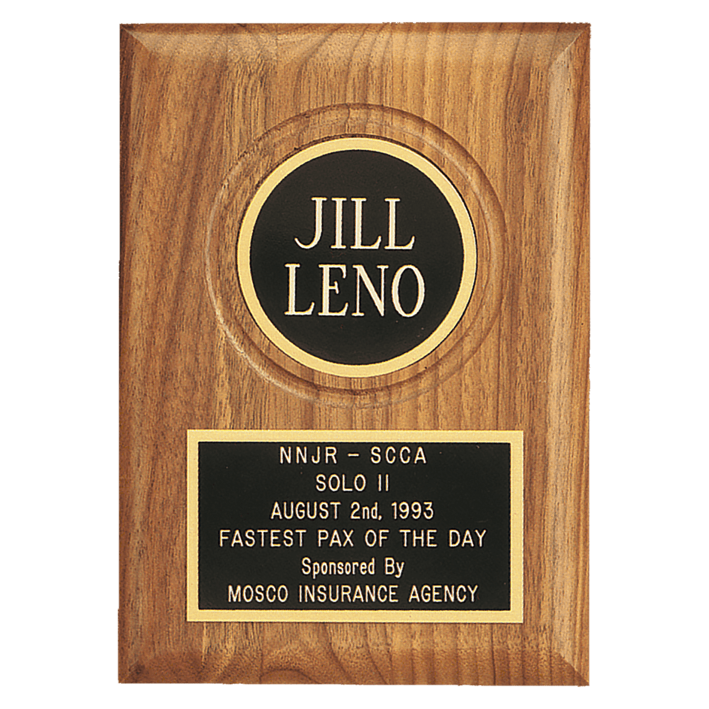 Jewelers Black Laserable Black Plate and 2 1/2" Disc on an American Walnut Plaque- Sheffield Series