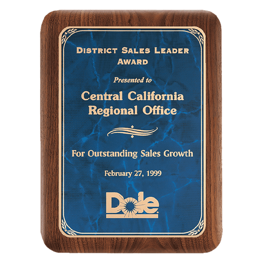Walnut Plaque with Gold 8" x 10 1/2" American Border Sapphire Marble LaserFX Plate