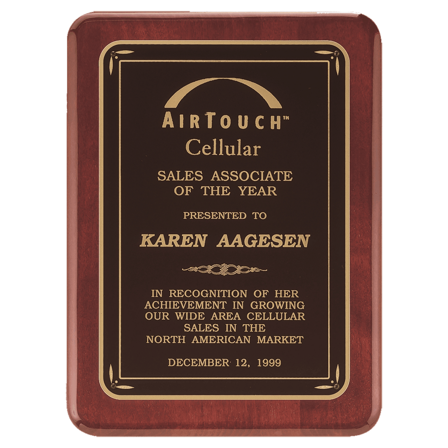 Rosewood Piano Finish Plaque with Black/Gold 2 8" x 10 1/2" Florentine DesignLaserFX Plate