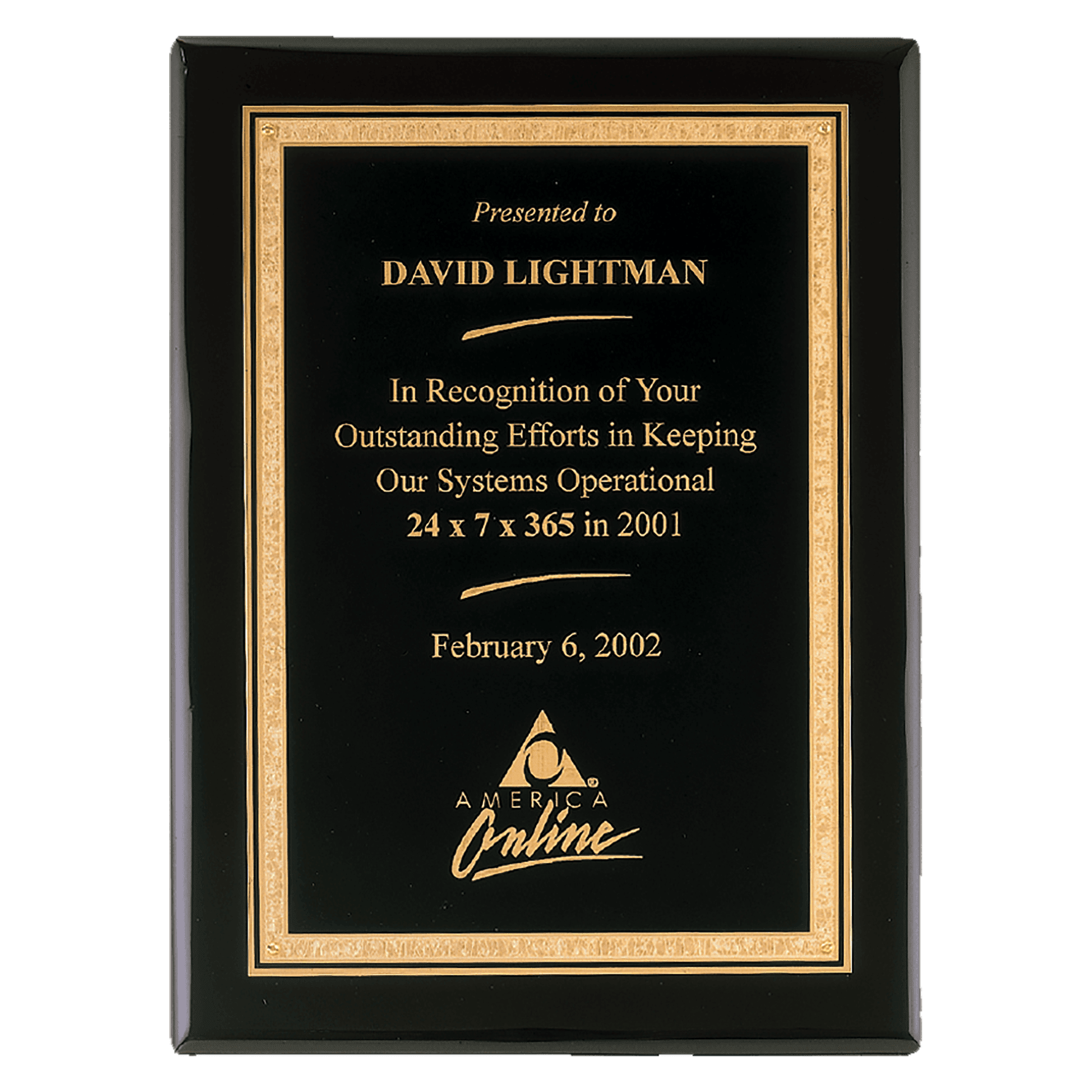 Black Piano Finish Plaque with Gold 9" x 12" Airflyte Premium Florentine Border LaserFX Plate