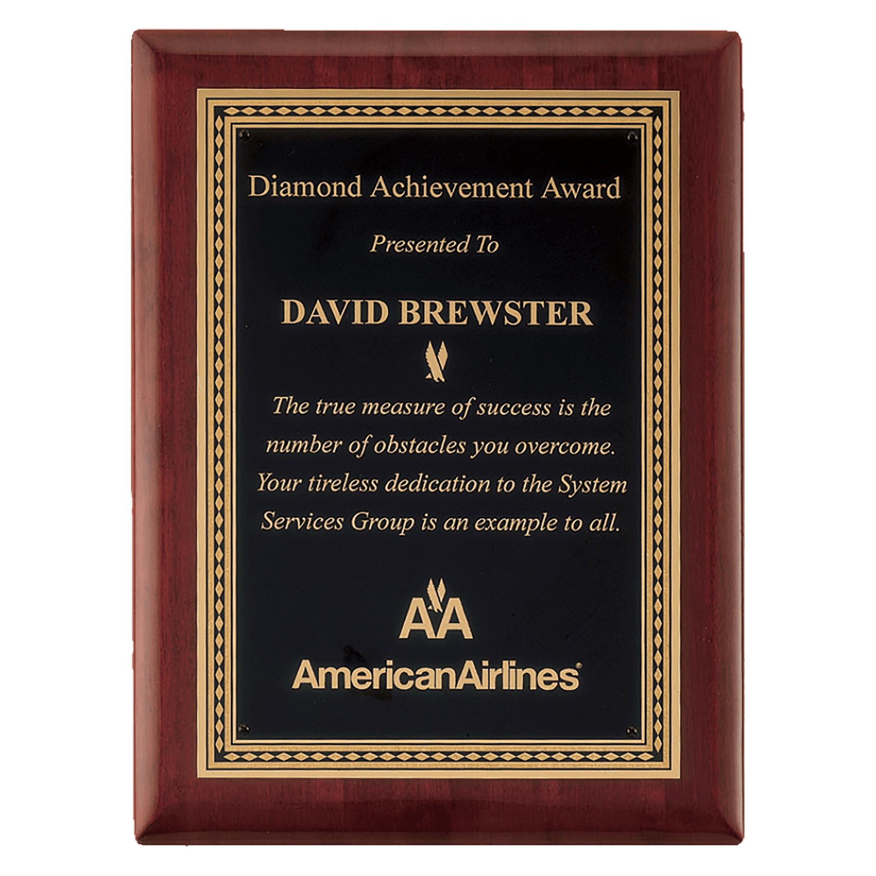 Rosewood Piano Finish Plaque with Gold Border Black 9" x 12" Airflyte Premium LaserFX Plate